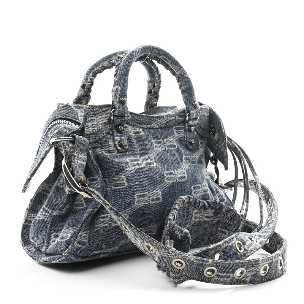 Balenciaga Denim BB Monogram Neo Cagole Handbag XS Blue