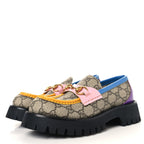 Gucci GG Supreme Monogram Cordovan Lux Womens Harald Horsebit 25mm Platform Loafers 35.5 Beige Sugar Pink Crop Shine Purple Marine