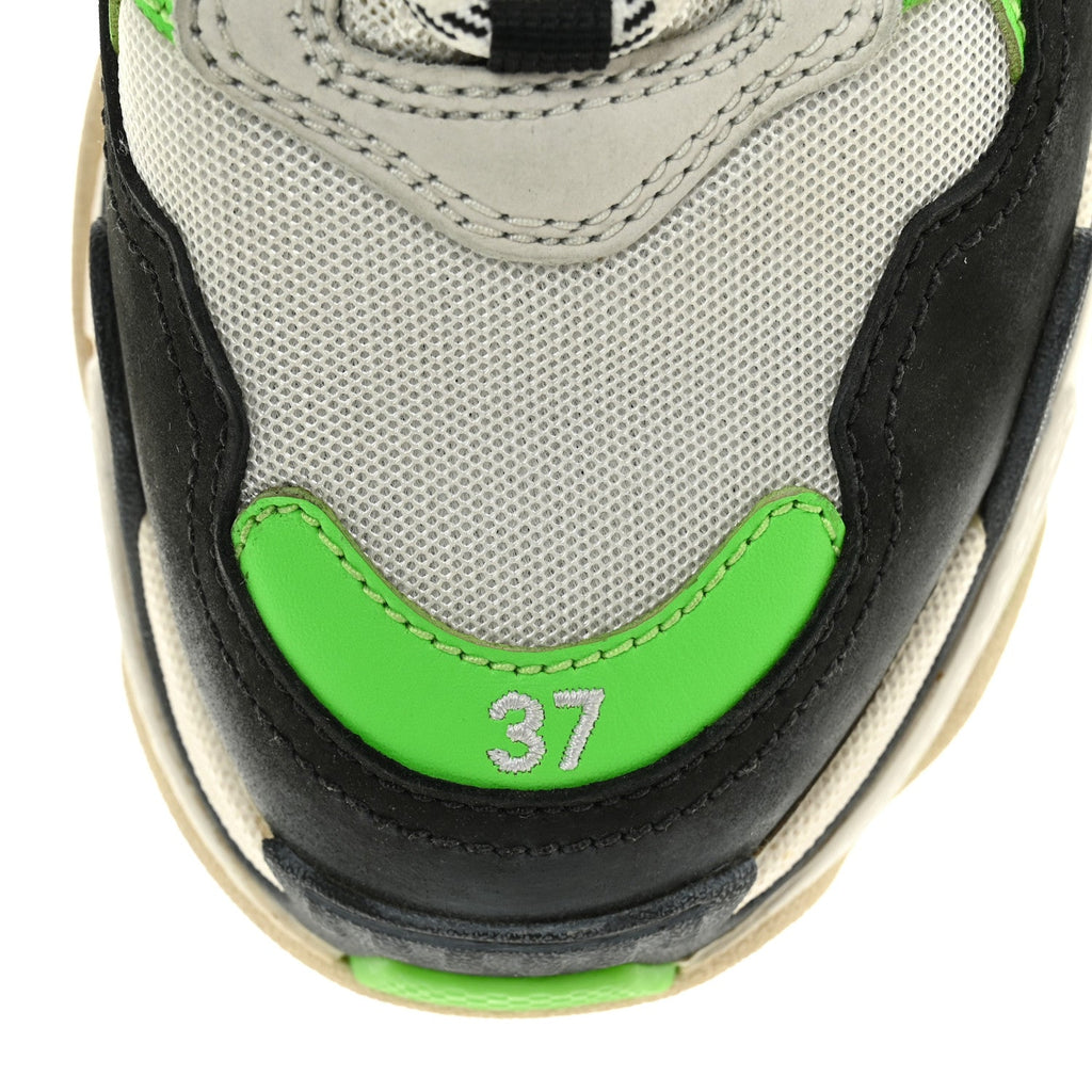 Balenciaga Fabric Mesh Womens Triple S Sneakers 37 White Green Fluo Black