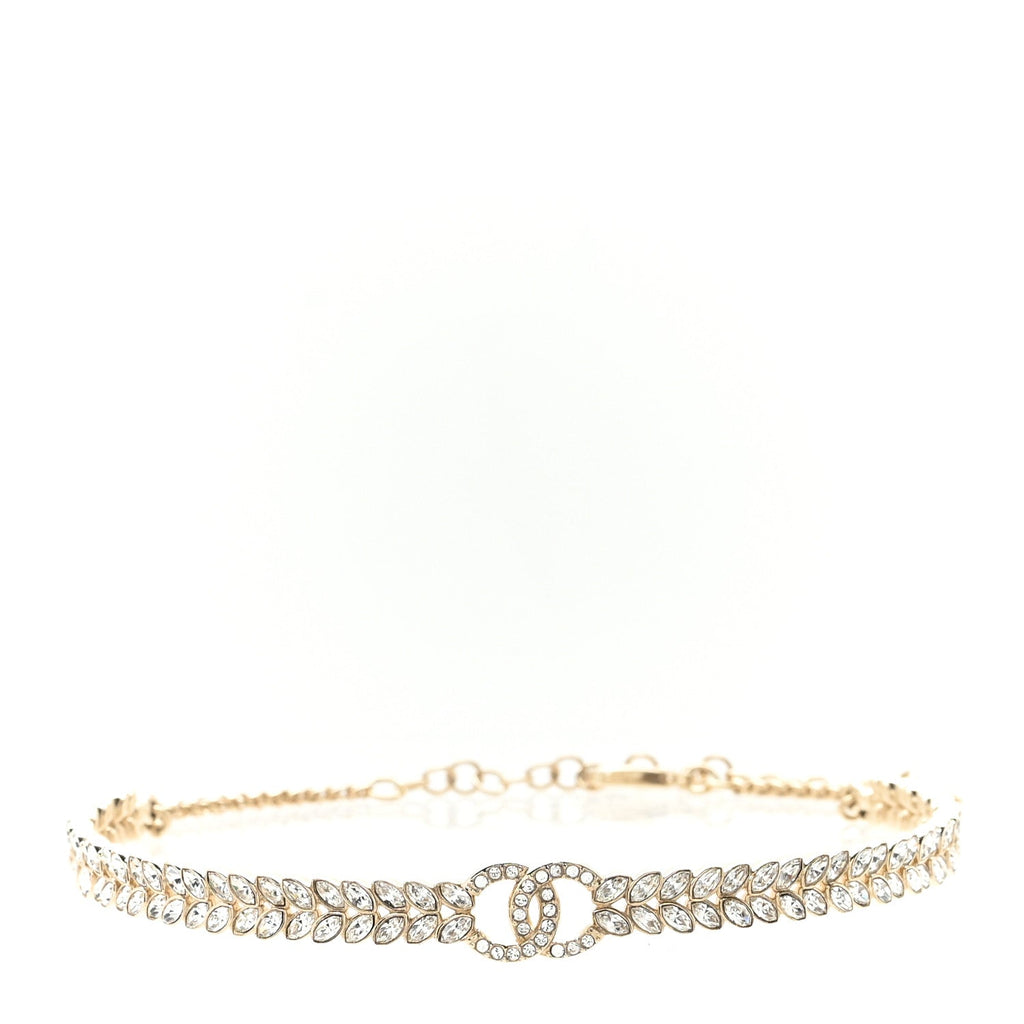 Chanel Crystal Sparkling Wheat CC Choker Necklace Gold