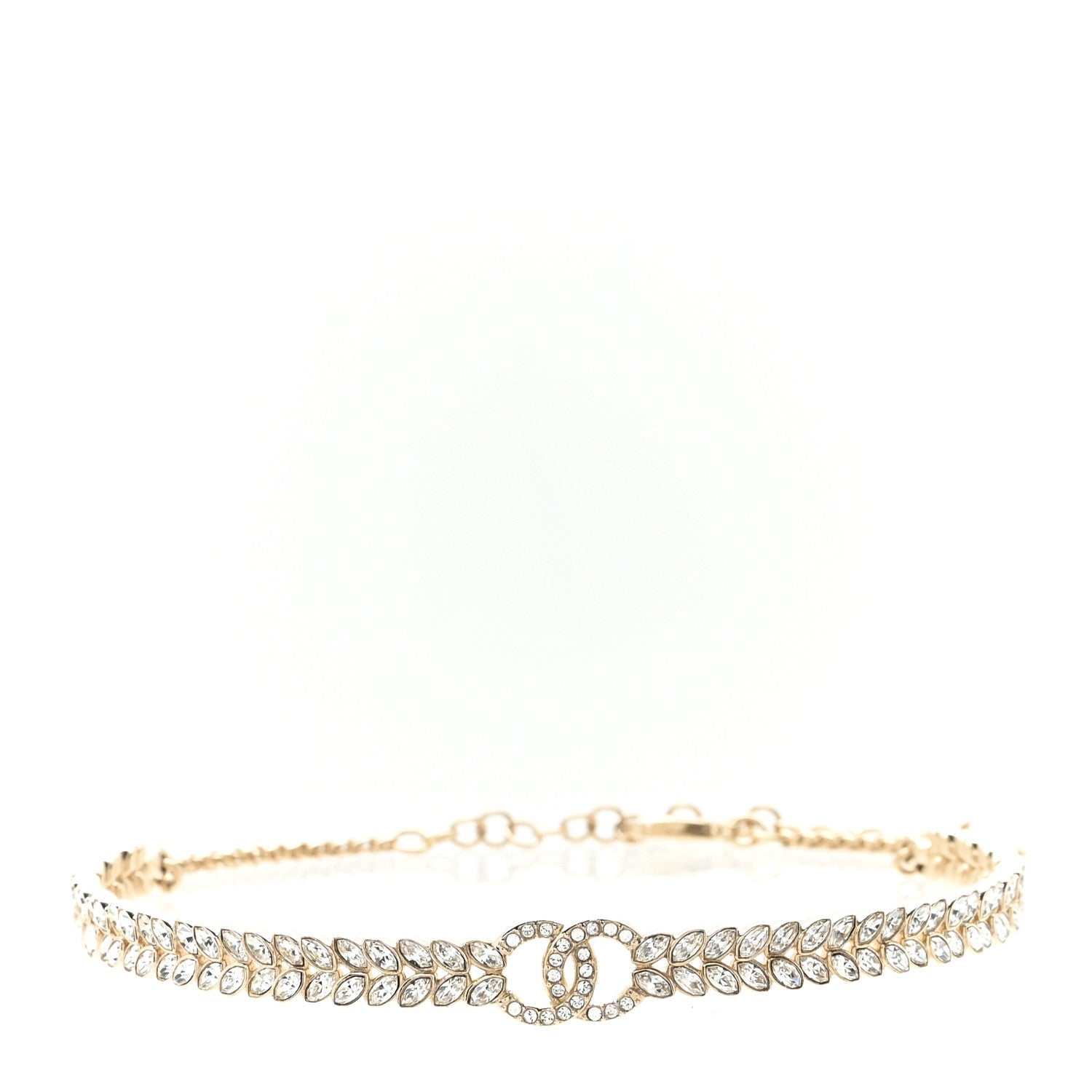 Chanel Crystal Sparkling Wheat CC Choker Necklace Gold