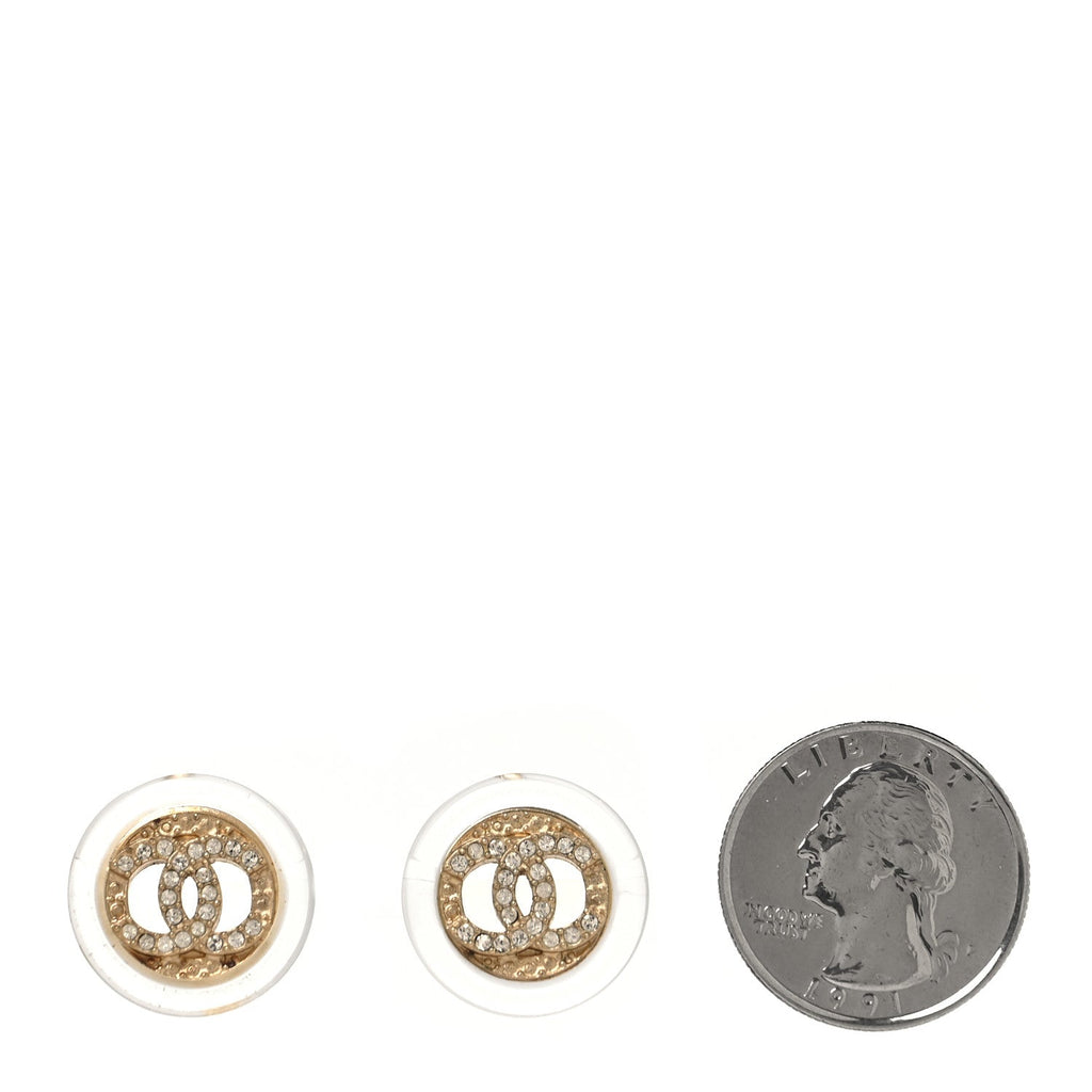 Chanel Resin Crystal CC Button Earrings Gold