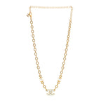 Chanel Metal Enamel CC Necklace Gold White