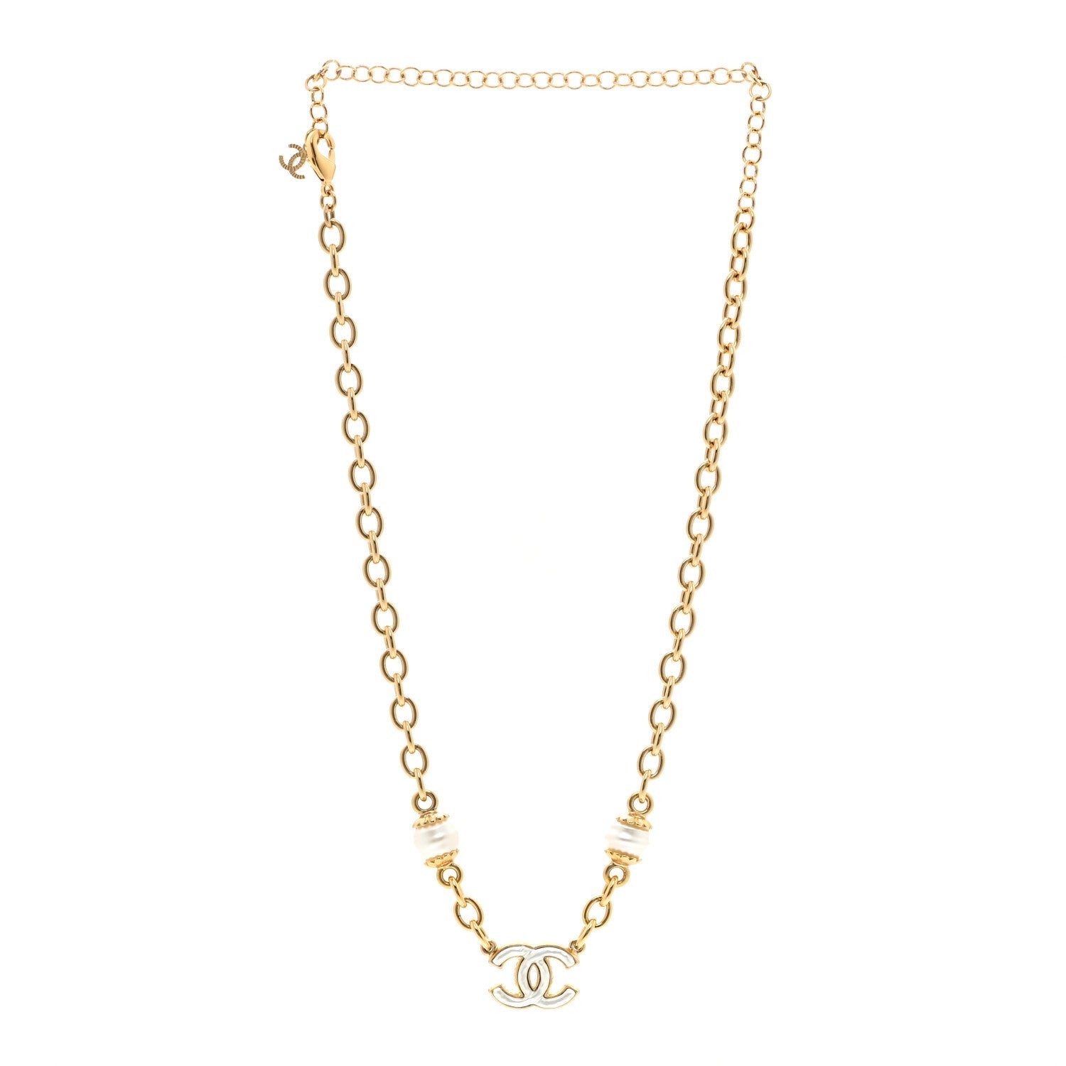 Chanel Metal Enamel CC Necklace Gold White