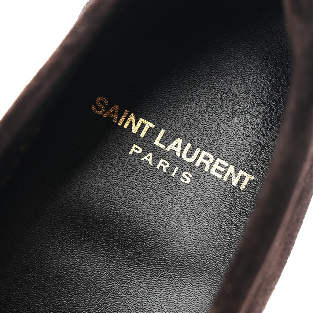 Saint Laurent Suede Le Loafer 15 Penny Slippers 37.5 Dark Chocolate