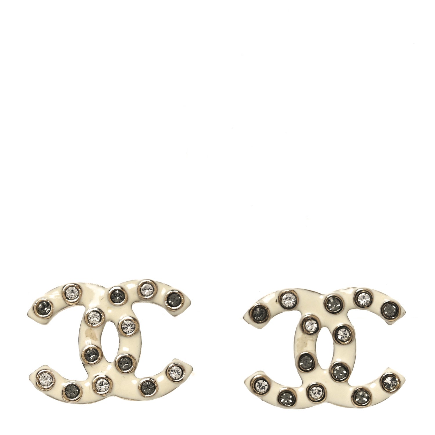 Chanel Crystal Enamel CC Earrings White