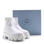 Prada Knit Rubber Triangle Logo Monolith 55mm Ankle Boots 38 Bianco