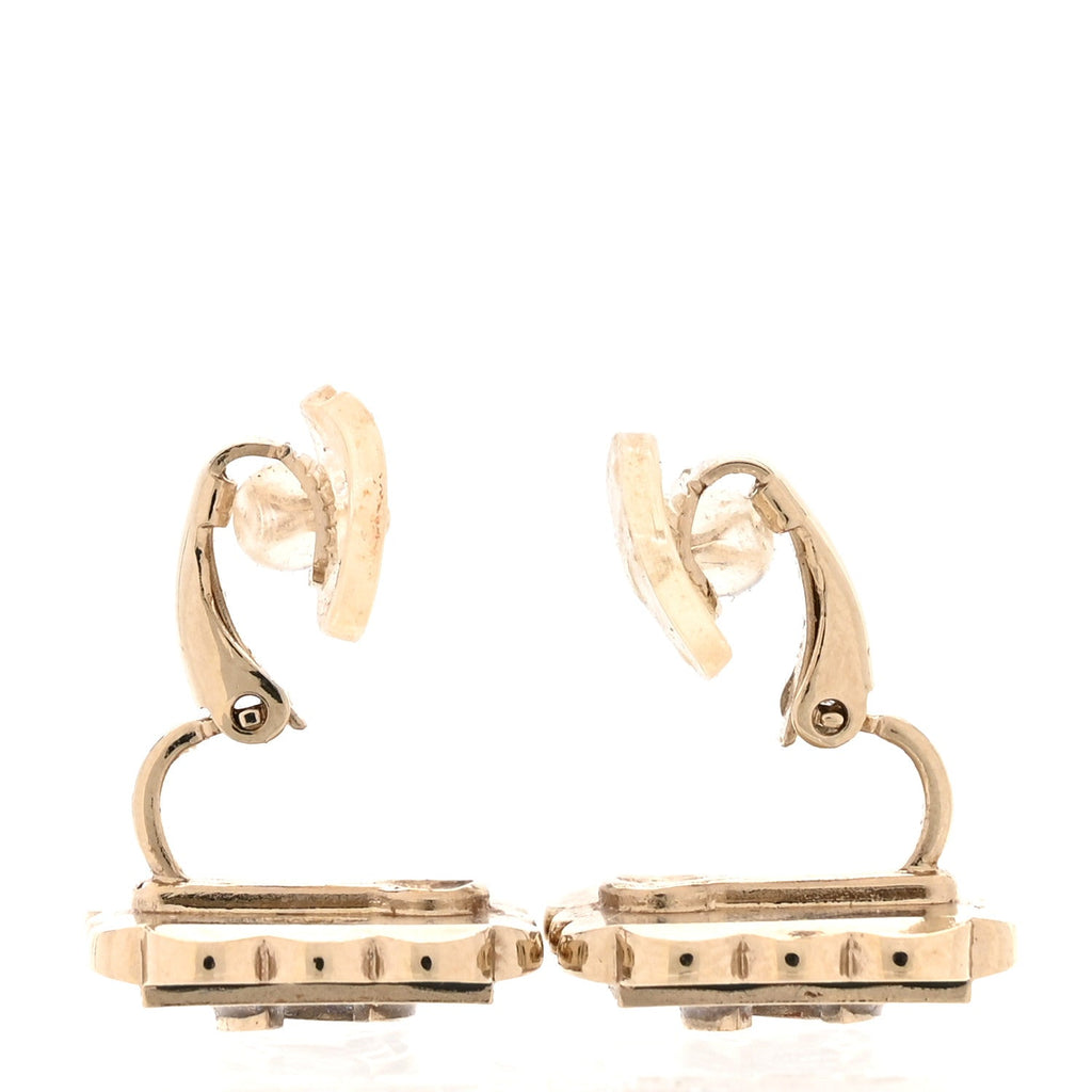 Chanel Resin CC Square Clip On Earrings Gold Black