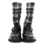 Chanel Calfskin Tweed Nylon Printed Boots 38 Black