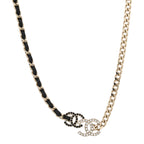 Chanel Lambskin Crystal CC Chain Choker Necklace Black Gold