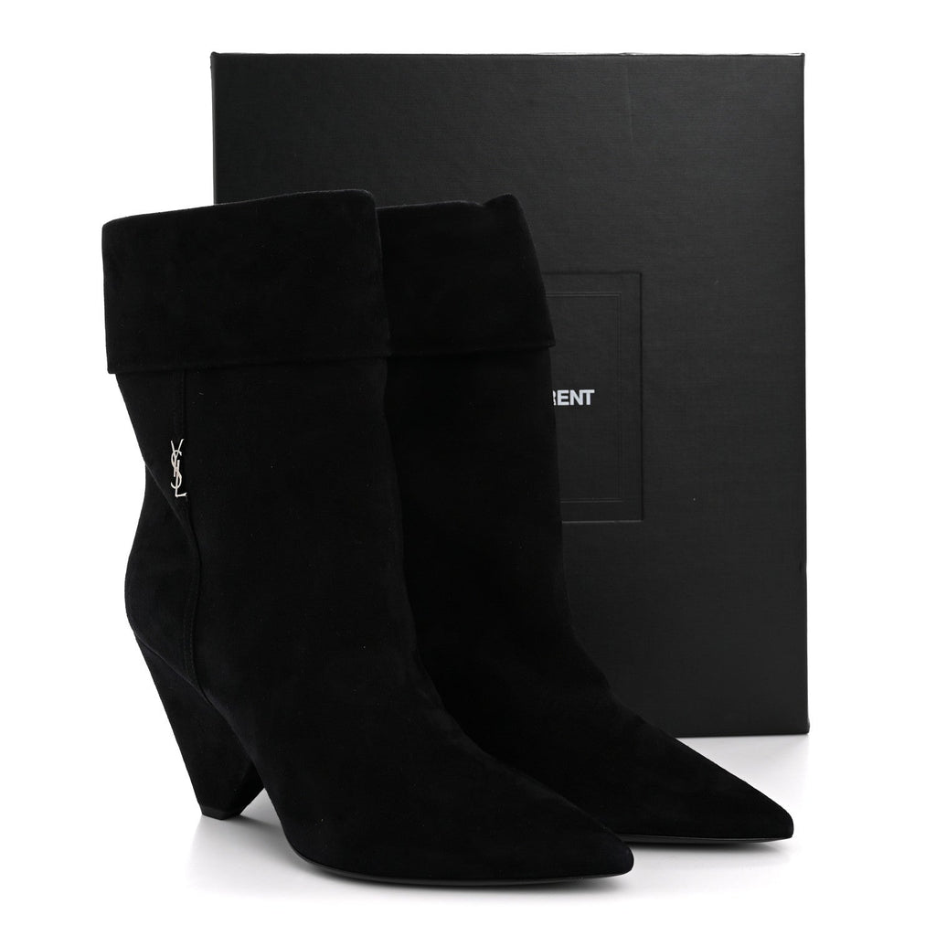Saint Laurent Kid Scamosciato Niki 85 Wedge Booties 39.5 Black