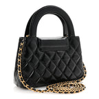 Chanel Shiny Aged Calfskin Quilted Nano Kelly Shopper Black