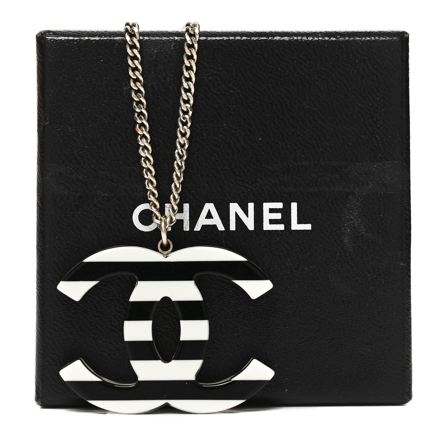Chanel Enamel Pearl CC Charms Pendant Necklace Black White Gold