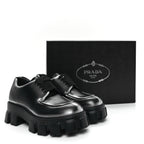Prada Spazzolato Rois Sfumato Monolith 55mm Derby Loafers 5.5 Black Argento