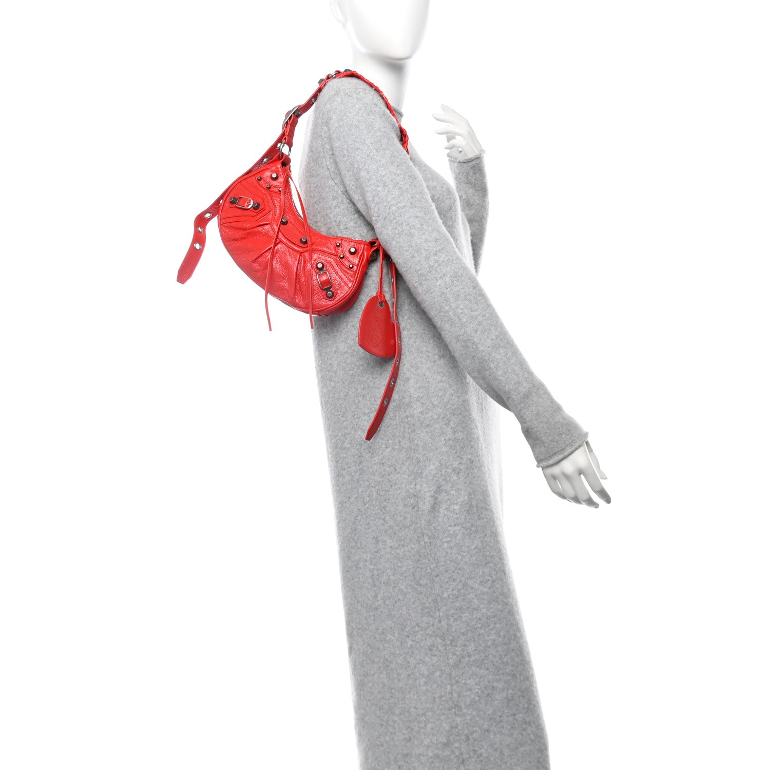 Balenciaga Agneau Arena Le Cagole Shoulder Bag XS Tomato Red