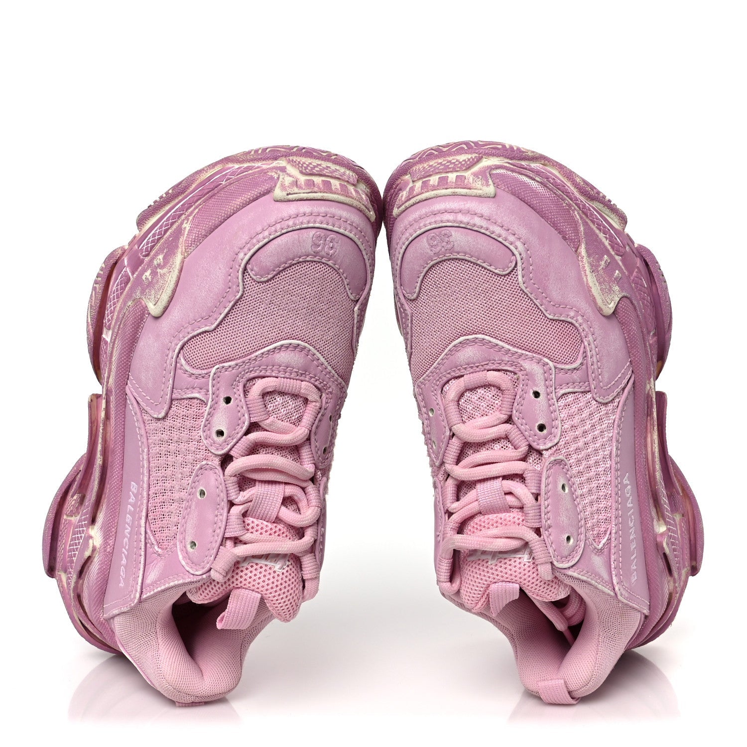 Balenciaga Fabric Mesh Distressed Womens Triple S Sneakers 36 Pink