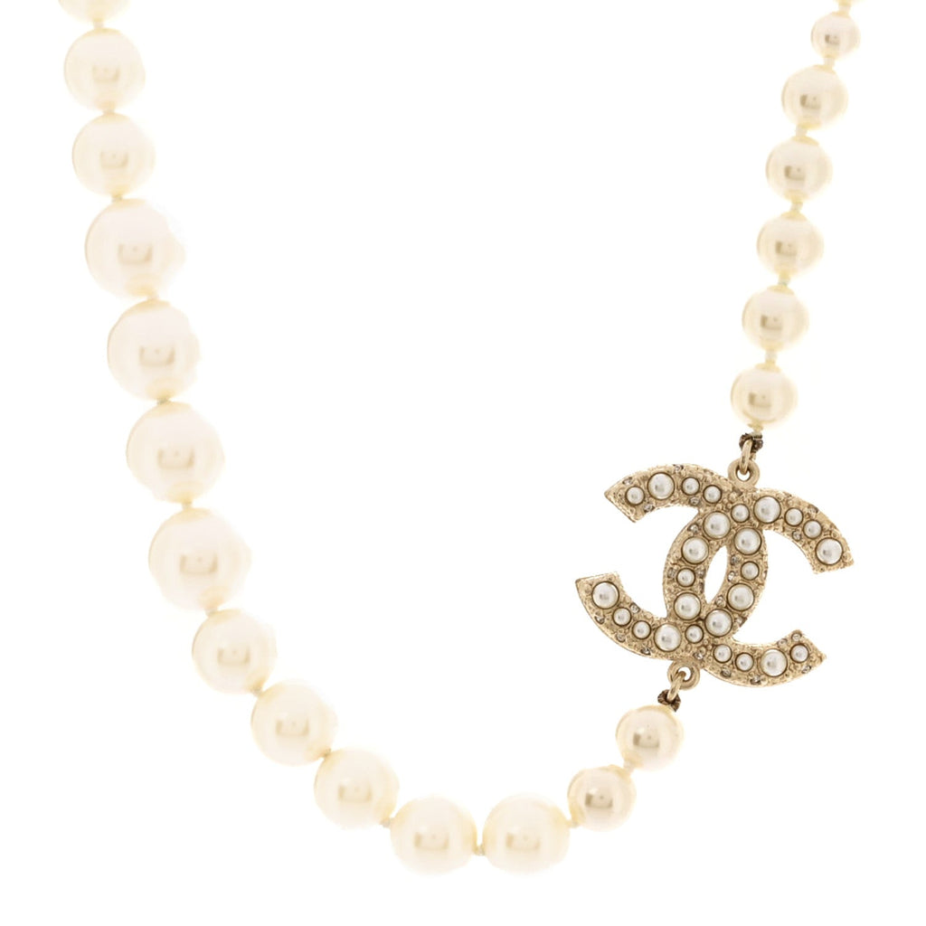 Chanel Pearl CC 100th Anniversary Necklace Light Gold