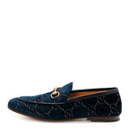 Gucci Velvet GG Monogram Horsebit Mens Jordaan Loafers 9 Blue Beige