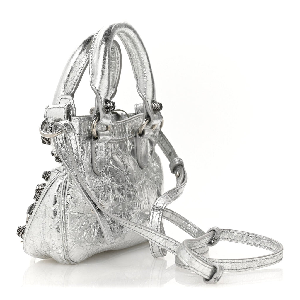 Balenciaga Agneau Arena Neo Cagole Mini Handbag Silver