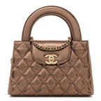Chanel Metallic Aged Calfskin Quilted Nano Kelly Shopper Light Brown