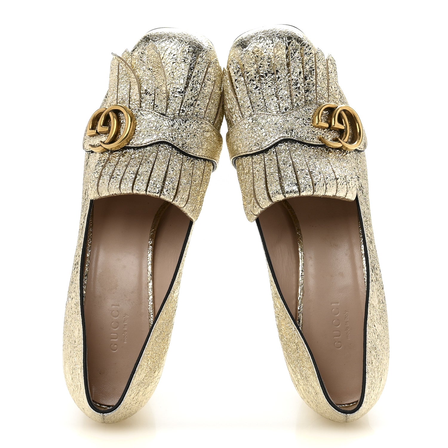 Gucci Galassia GG Marmont Fringe 50mm Loafer Pumps 39 Platino