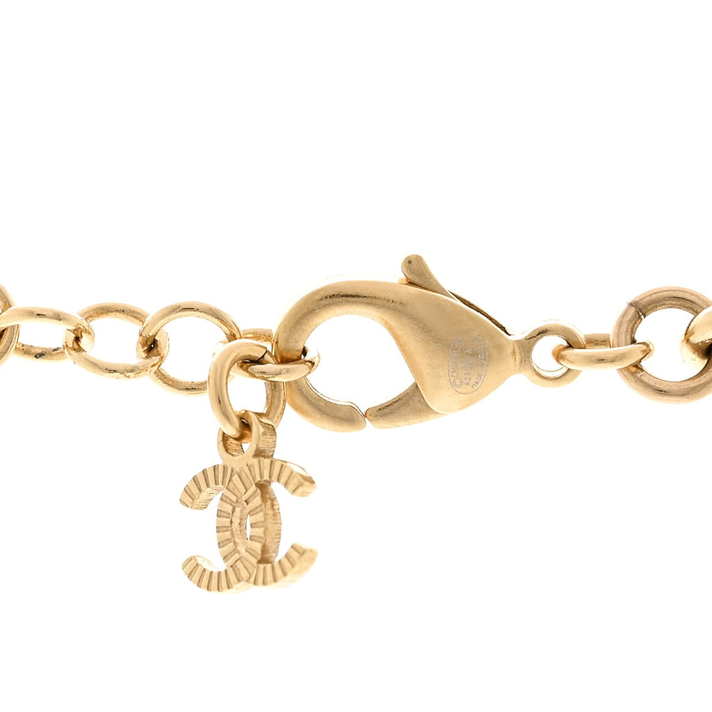 Chanel Metal Enamel CC Necklace Gold White