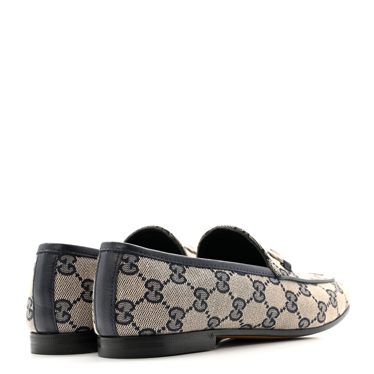 Gucci Monogram Malaga Kid Horsebit Womens Jordaan Loafers 36 Beige Blue