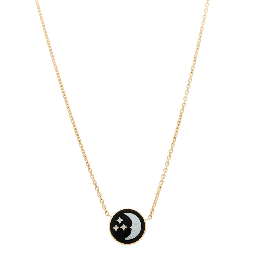 Christian Dior 18K Yellow Gold Diamond Black Onyx Mother of Pearl Rose Celeste Pendant Necklace