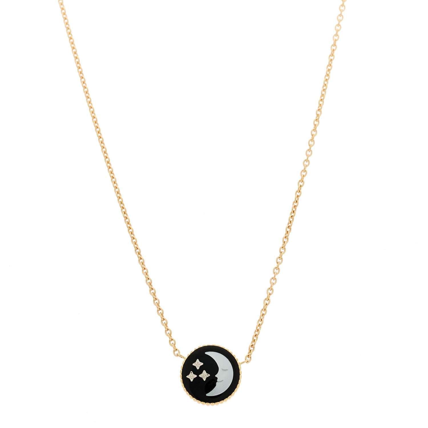 Christian Dior 18K Yellow Gold Diamond Black Onyx Mother of Pearl Rose Celeste Pendant Necklace