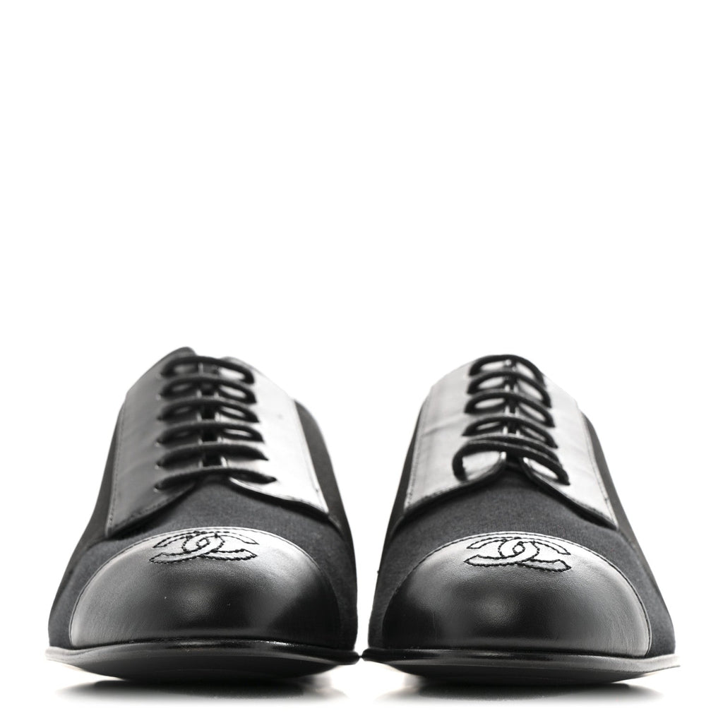 Chanel Calfskin Elastic Lace Up Cap Toe CC Loafers 37 Black