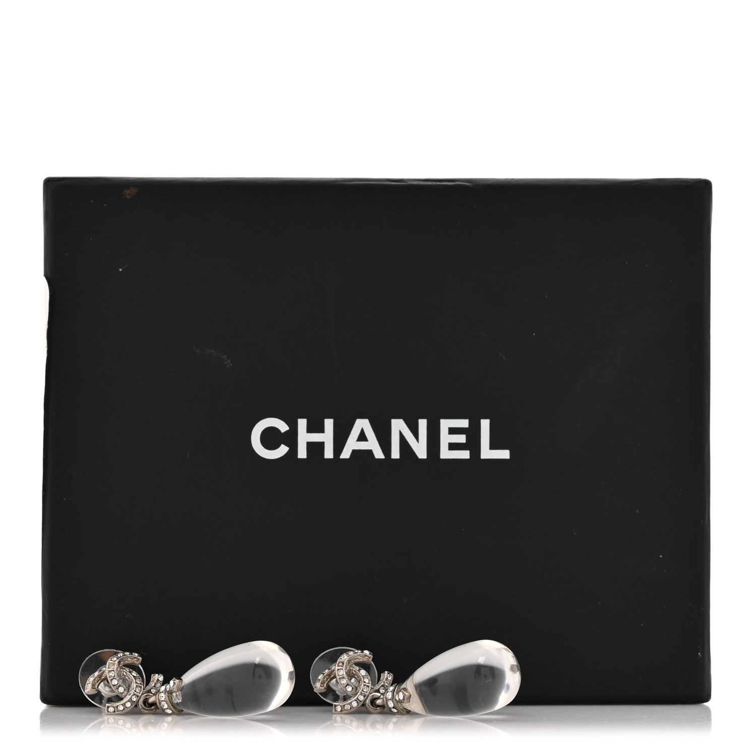 Chanel Ruthenium Crystal CC Drop Earrings Silver