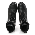 Chanel Calfskin Quilted Lace Up Combat Boots 37.5 Black