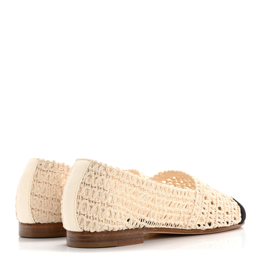 Chanel Knit Grosgrain Cap Toe CC Moccasin Loafers 35.5 Ivory Black