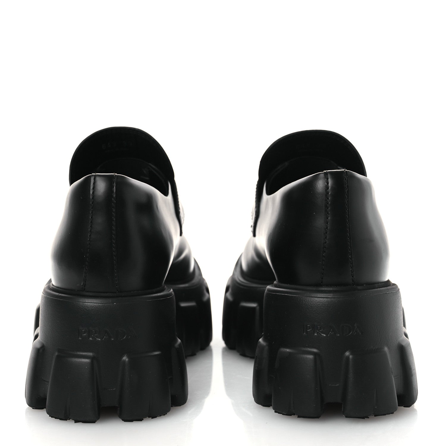 Prada Spazzolato Rois Metal Triangle Logo Monolith 55mm Loafers 39 Black