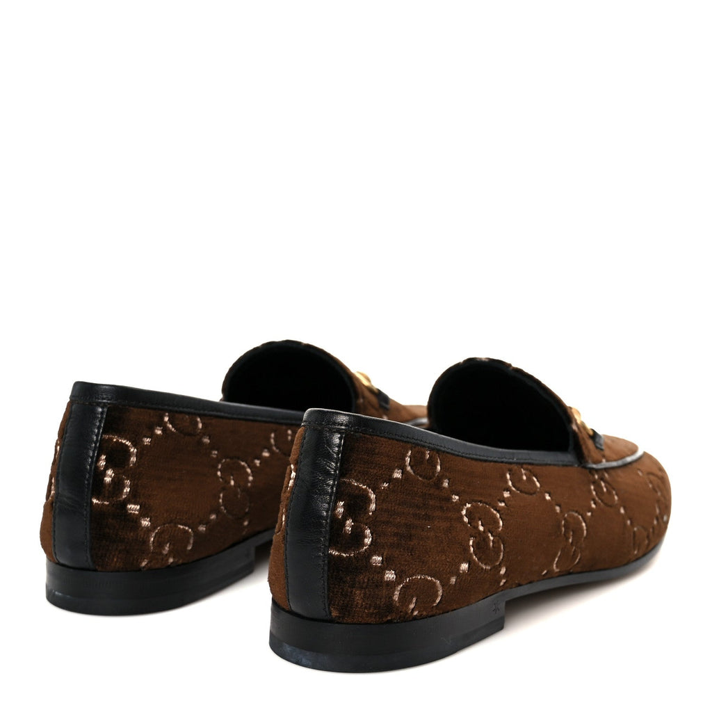 Gucci Velvet GG Monogram Horsebit Womens Jordaan Loafers 40 Brown Black