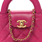 Chanel Shiny Aged Calfskin Quilted Mini Nano Kelly Shopper Dark Pink