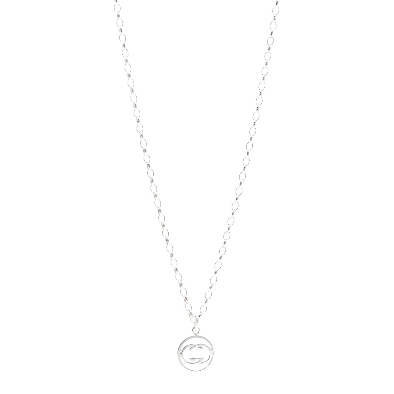 Gucci Sterling Silver Interlocking Circle GG Pendant Necklace