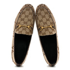 Gucci Monogram Jumbo GG Malaga Kid Horsebit Womens Jordaan Loafers 40 Camel Ebony New Acero Beige