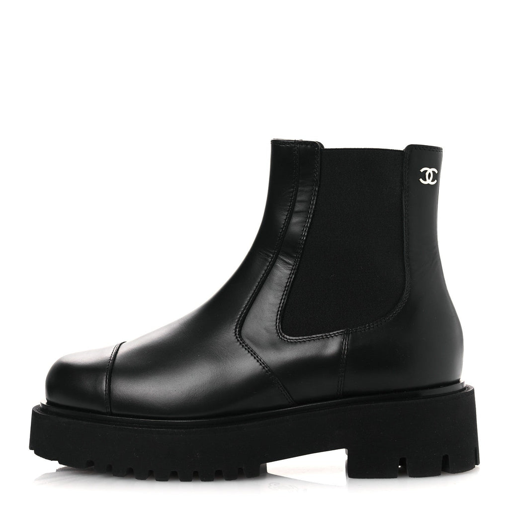 Chanel Calfskin Cap Toe CC Short Boots 41 Black