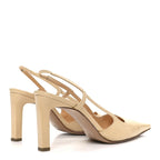 Chanel Lambskin Pointed Toe CC Slingback Heels 37 Beige