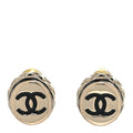 Chanel Metal Enamel Quilted CC Stud Earrings Gold Black