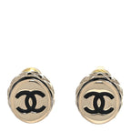 Chanel Metal Enamel Quilted CC Stud Earrings Gold Black