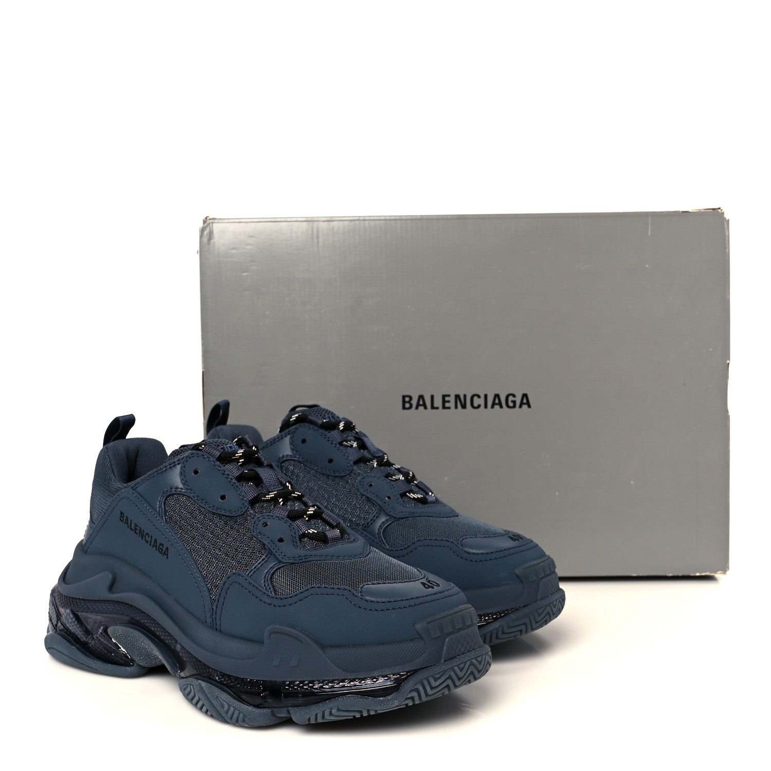 Balenciaga Fabric Mesh Clear Sole Fluo Mens Triple S Sneakers 40 Ombre Blue