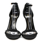 Gucci Suede Satin Crystal Ankle Strap High Heel Sandals 39.5 Black