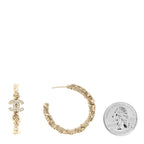 Chanel Crystal Camellia CC Hoop Earrings Gold
