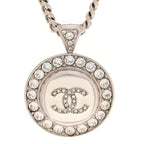 Chanel Crystal Enamel CC Pendant Necklace Silver White