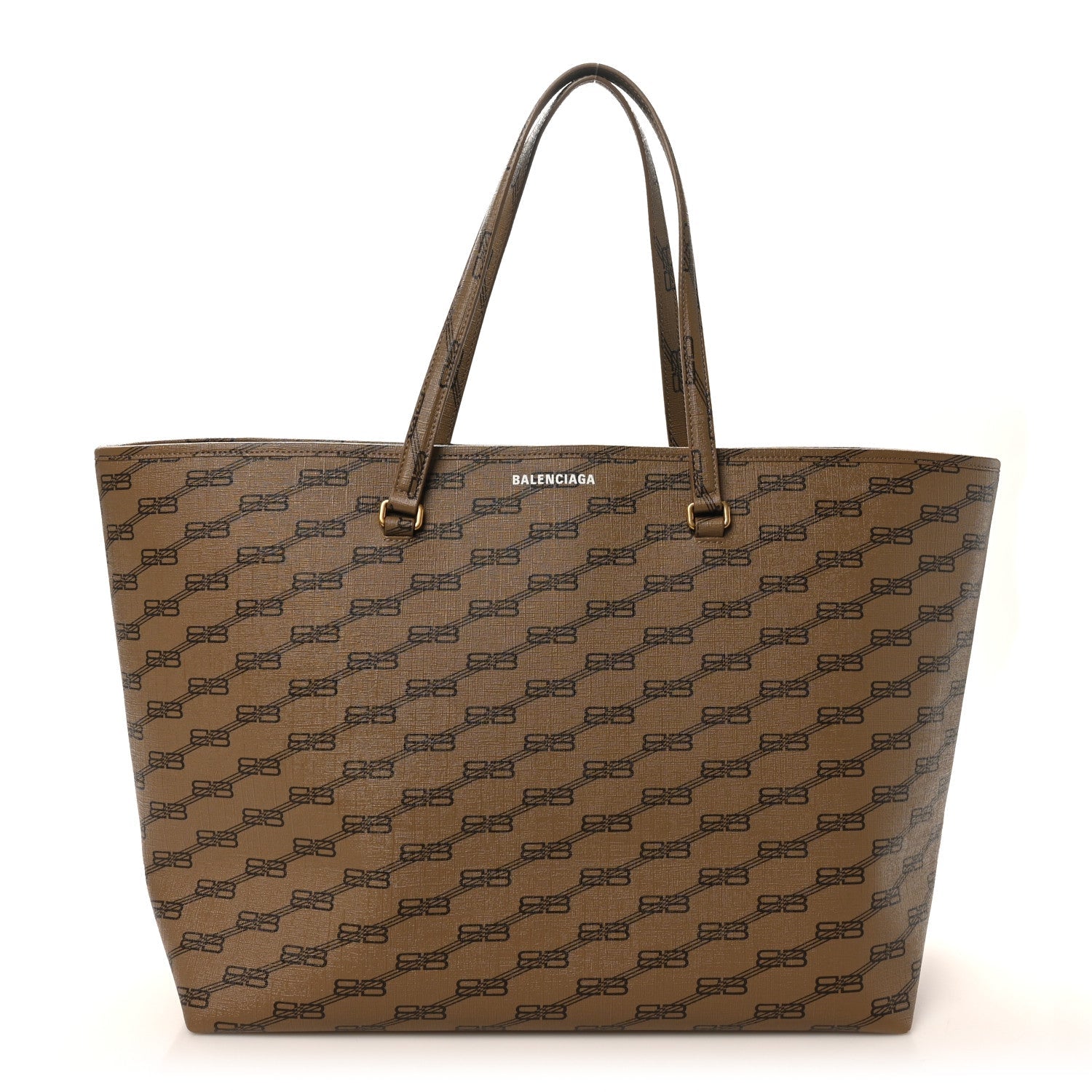 Balenciaga Coated Canvas BB Monogram Large Signature East West Shopper Bag Beige Brown