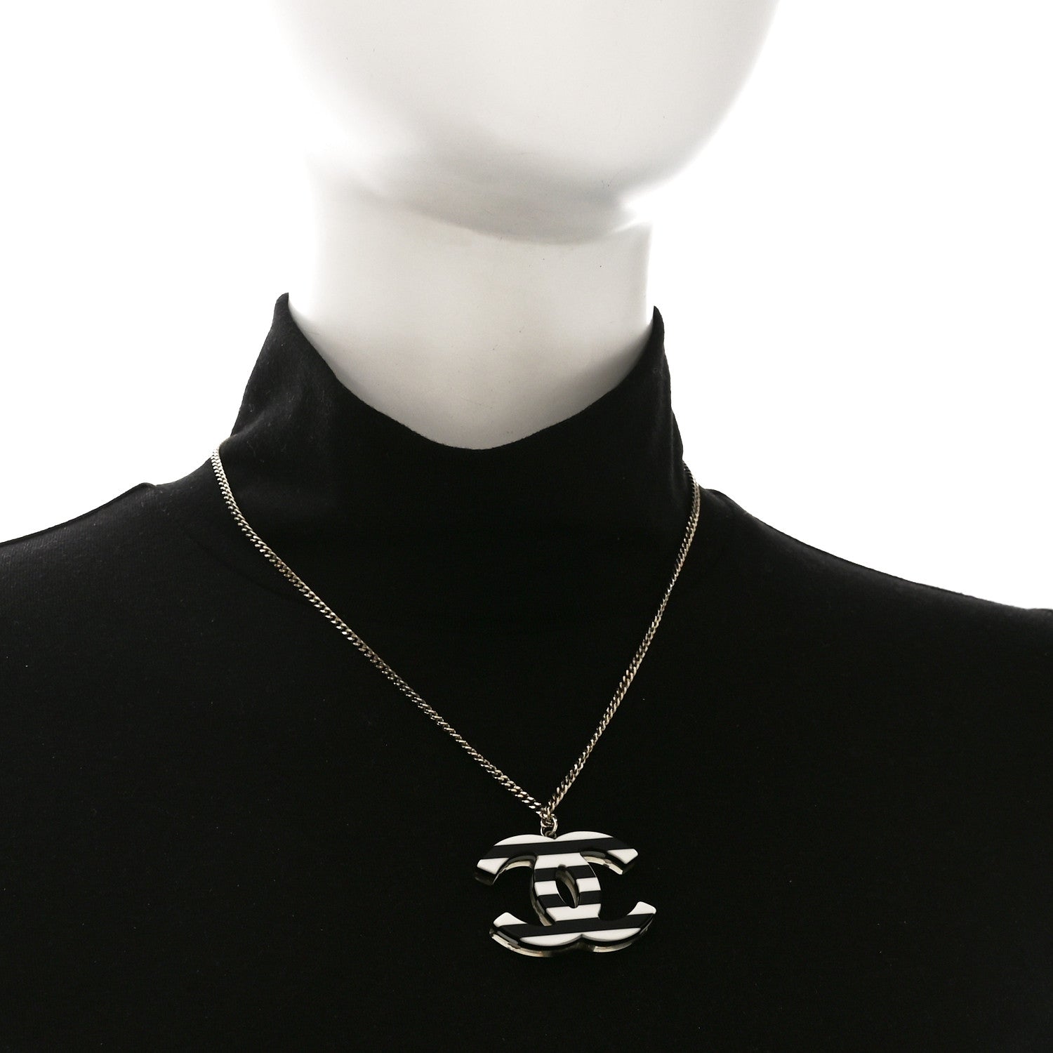 Chanel Enamel Pearl CC Charms Pendant Necklace Black White Gold