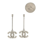 Chanel Crystal Baguette CC Drop Earrings Silver