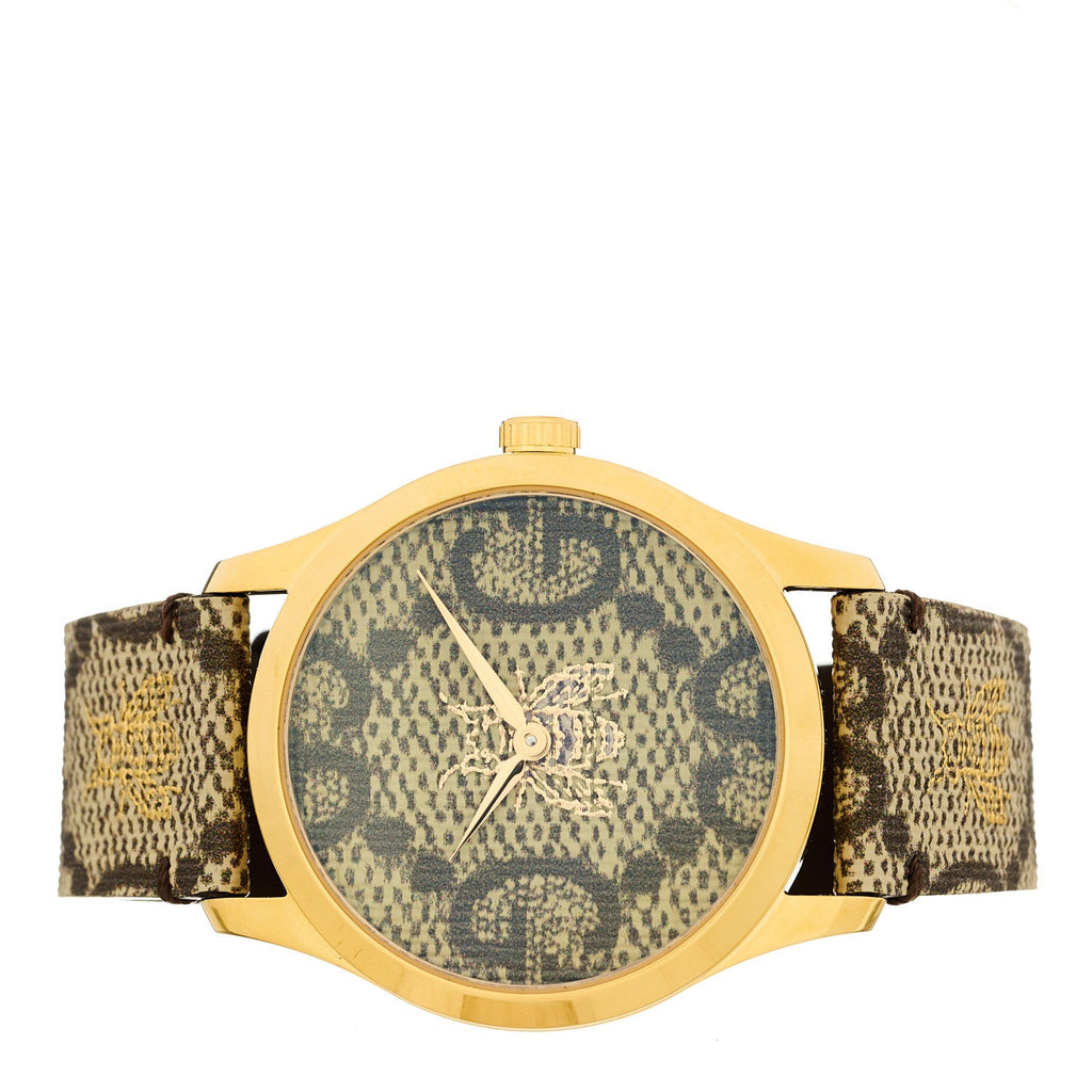 Gucci Stainless Steel Canvas 38mm G-Timeless GG Supreme Bee Quartz Watch Brown